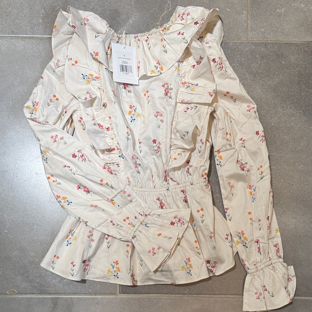 Rachel Parcell Cream Floral Ruffle Blouse